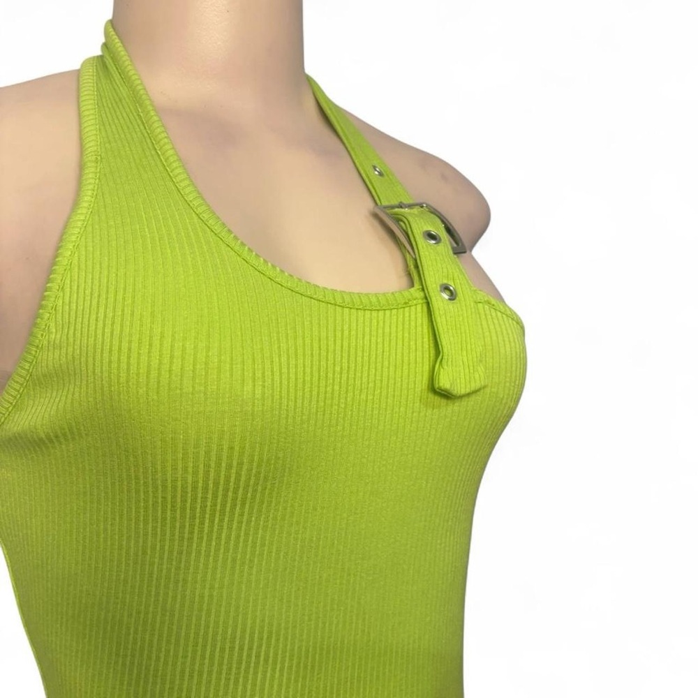 Neon Green Ribbed Halter Romper - Picture 2 of 3